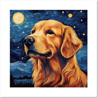 Golden Retriever Painted in Starry Night Style Posters and Art